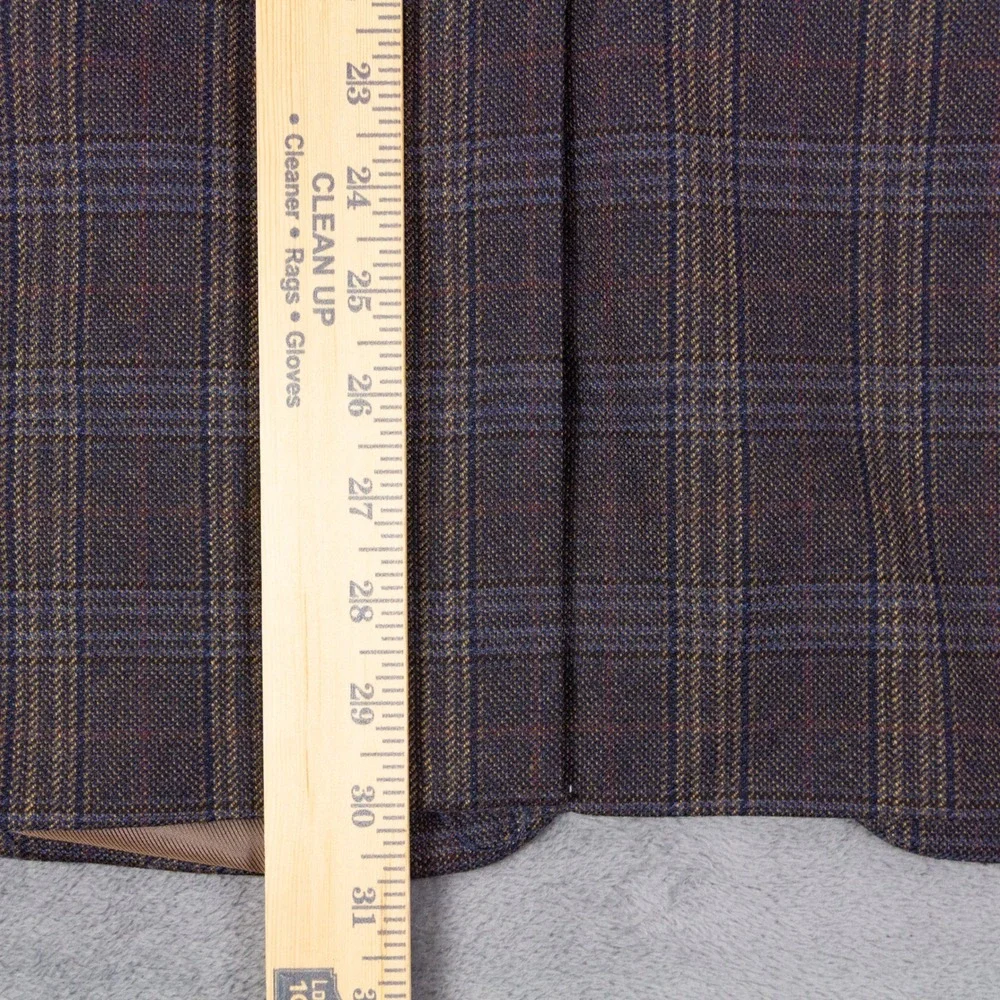 Stafford Sport Coat Blazer Mens 42R Slim Fit Brown Plaid Suede Elbow Patches